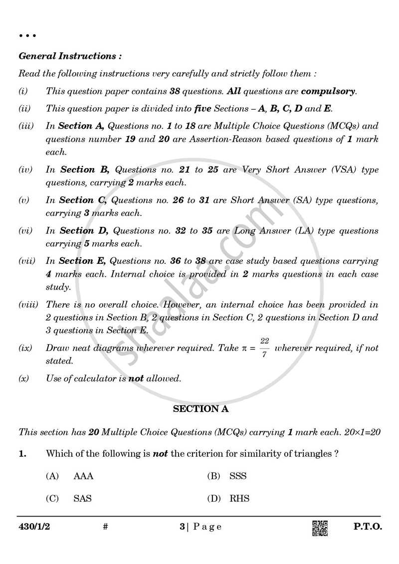 Mathematics 2024-2025 Class 10 - CBSE (Central Board of Secondary Education) question paper with PDF download