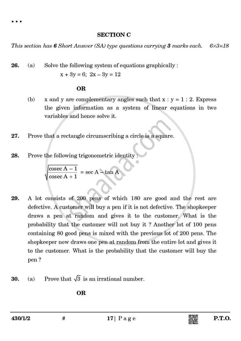 Mathematics 2024-2025 Class 10 - CBSE (Central Board of Secondary Education) question paper with PDF download