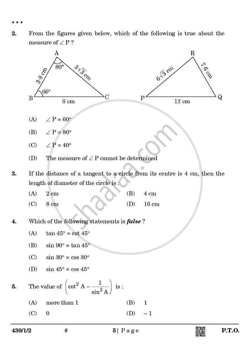 Mathematics 2024-2025 Class 10 - CBSE (Central Board of Secondary Education) question paper with PDF download