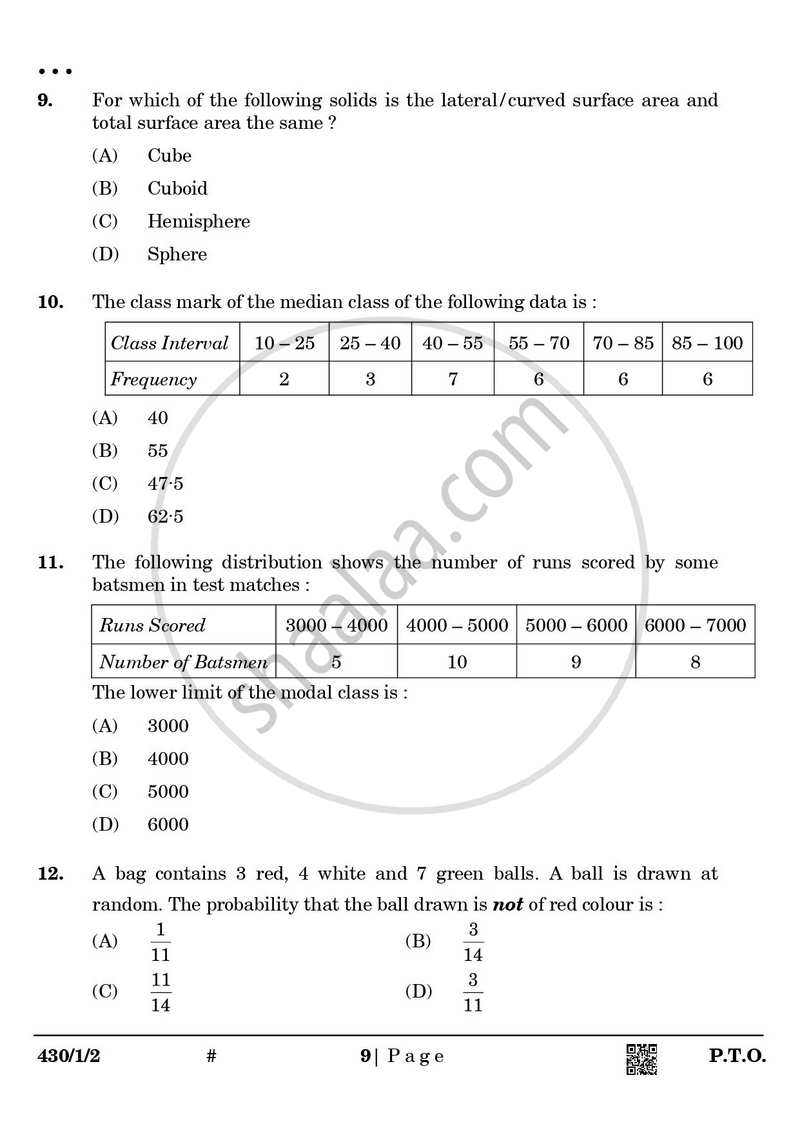 Mathematics 2024-2025 Class 10 - CBSE (Central Board of Secondary Education) question paper with PDF download