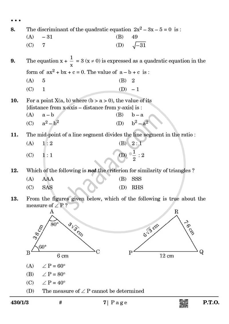 Mathematics 2024-2025 Class 10 - CBSE (Central Board of Secondary Education) question paper with PDF download