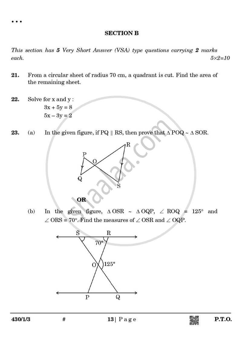 Mathematics 2024-2025 Class 10 - CBSE (Central Board of Secondary Education) question paper with PDF download