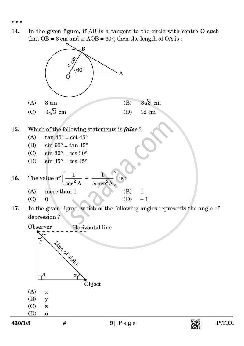 Mathematics 2024-2025 Class 10 - CBSE (Central Board of Secondary Education) question paper with PDF download