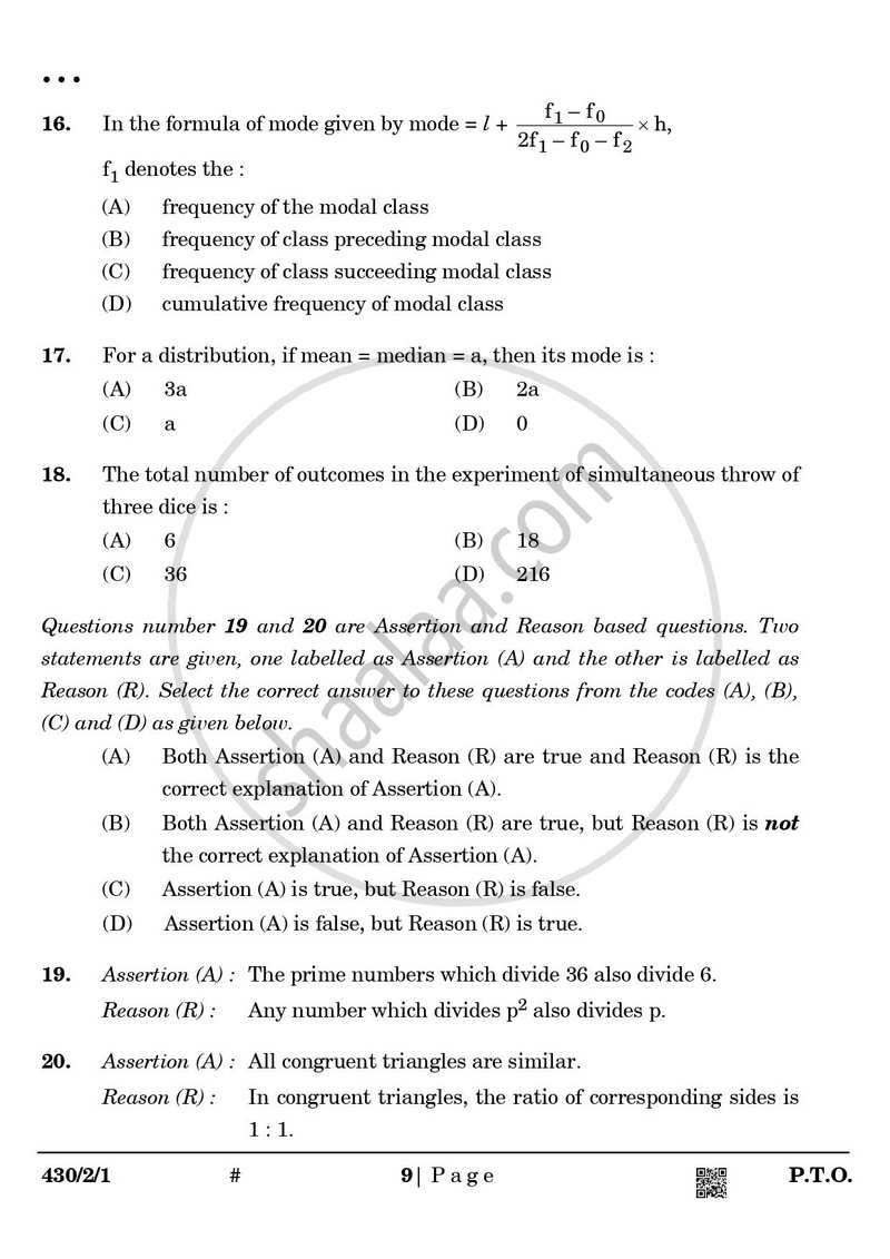 Mathematics 2024-2025 Class 10 - CBSE (Central Board of Secondary Education) question paper with PDF download