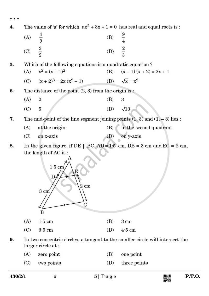 Mathematics 2024-2025 Class 10 - CBSE (Central Board of Secondary Education) question paper with PDF download