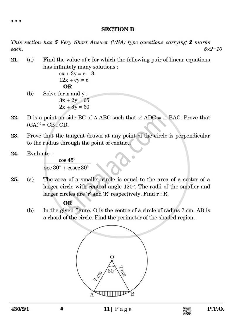 Mathematics 2024-2025 Class 10 - CBSE (Central Board of Secondary Education) question paper with PDF download