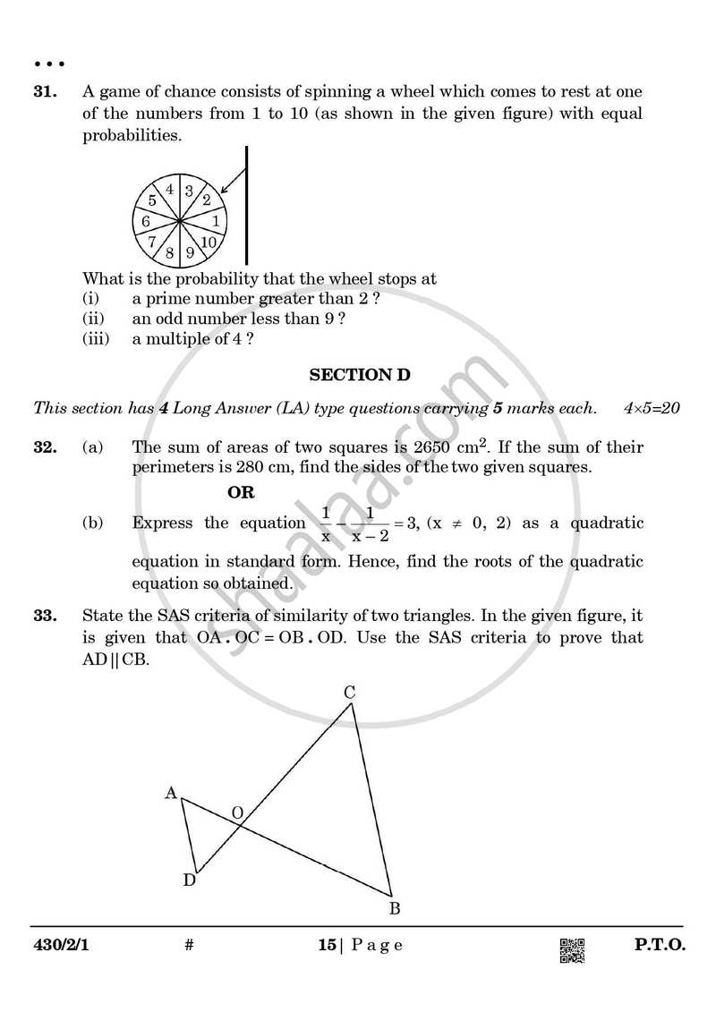 Mathematics 2024-2025 Class 10 - CBSE (Central Board of Secondary Education) question paper with PDF download