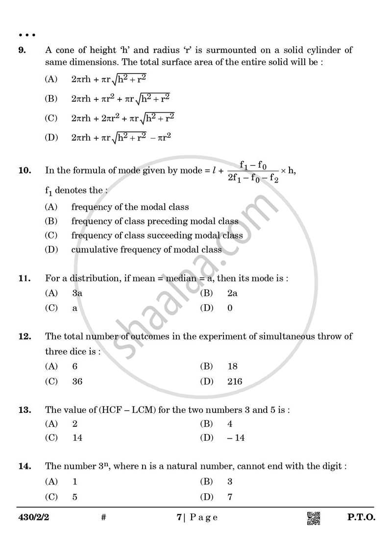 Mathematics 2024-2025 Class 10 - CBSE (Central Board of Secondary Education) question paper with PDF download