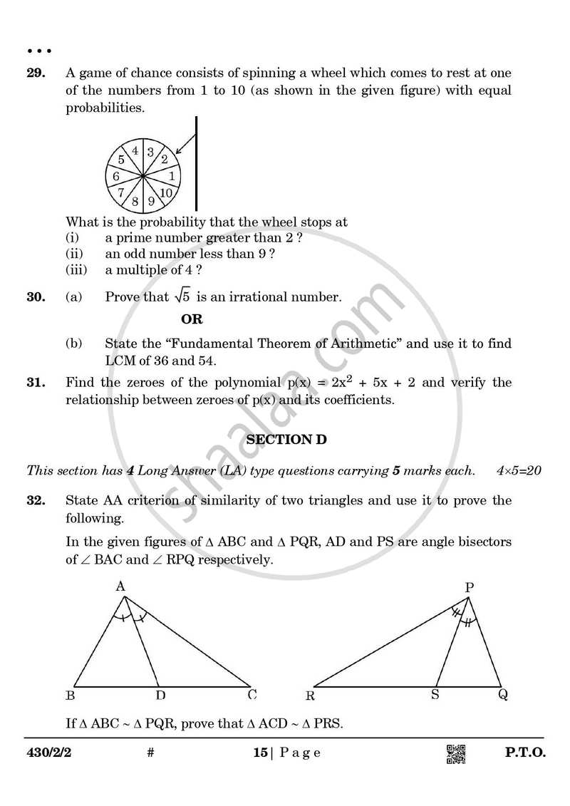 Mathematics 2024-2025 Class 10 - CBSE (Central Board of Secondary Education) question paper with PDF download