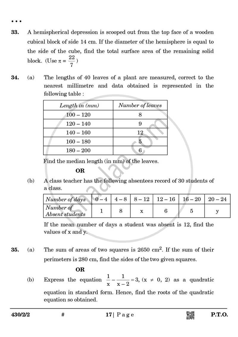 Mathematics 2024-2025 Class 10 - CBSE (Central Board of Secondary Education) question paper with PDF download