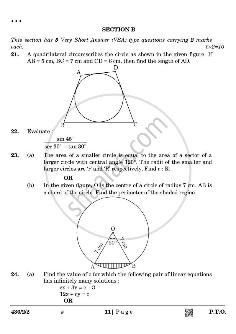 Mathematics 2024-2025 Class 10 - CBSE (Central Board of Secondary Education) question paper with PDF download
