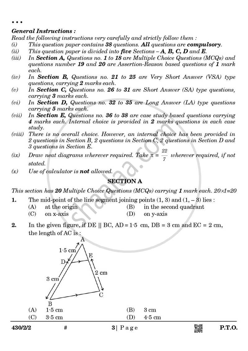 Mathematics 2024-2025 Class 10 - CBSE (Central Board of Secondary Education) question paper with PDF download