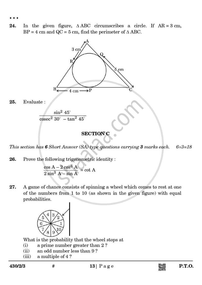 Mathematics 2024-2025 Class 10 - CBSE (Central Board of Secondary Education) question paper with PDF download