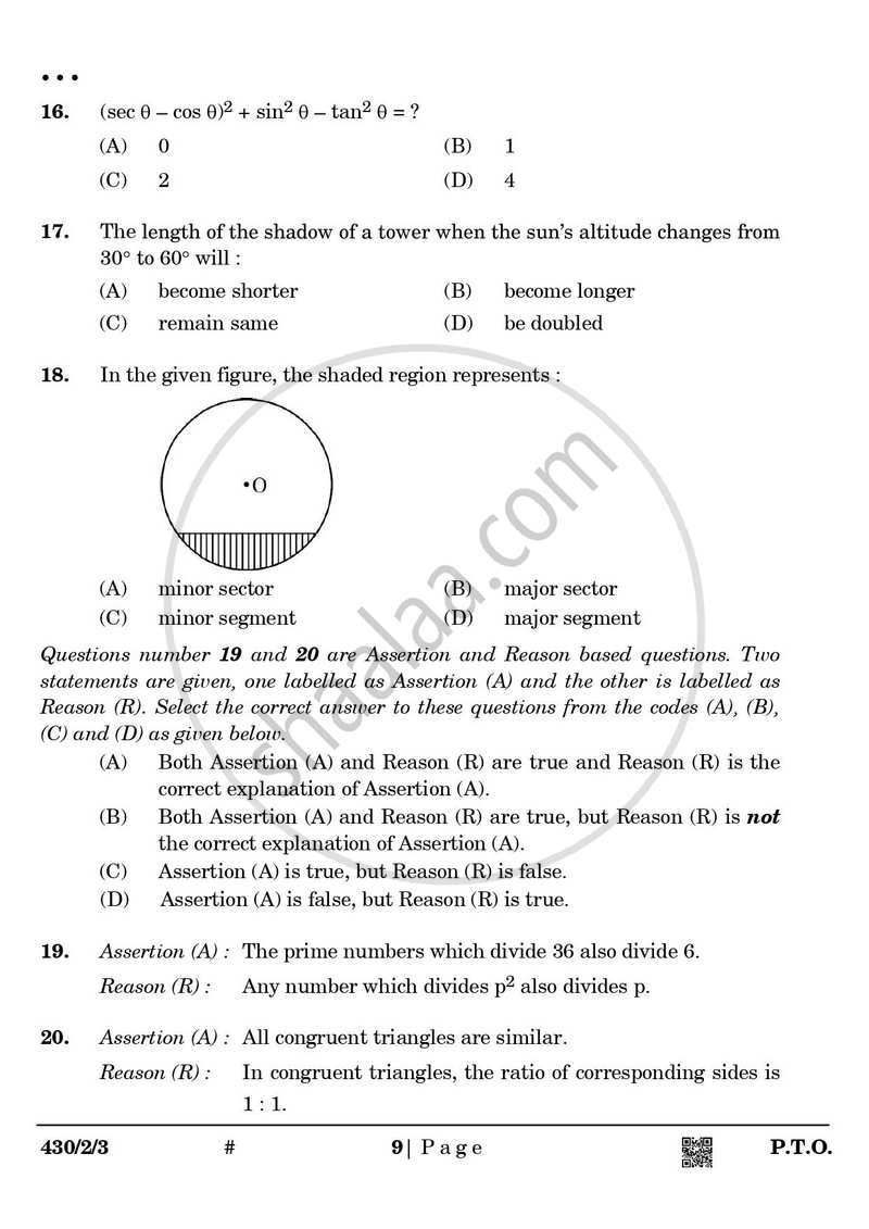 Mathematics 2024-2025 Class 10 - CBSE (Central Board of Secondary Education) question paper with PDF download