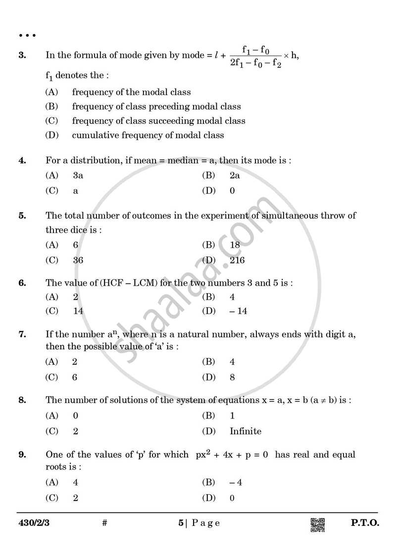 Mathematics 2024-2025 Class 10 - CBSE (Central Board of Secondary Education) question paper with PDF download