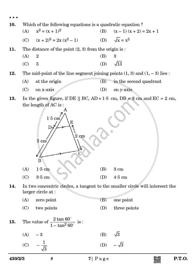 Mathematics 2024-2025 Class 10 - CBSE (Central Board of Secondary Education) question paper with PDF download
