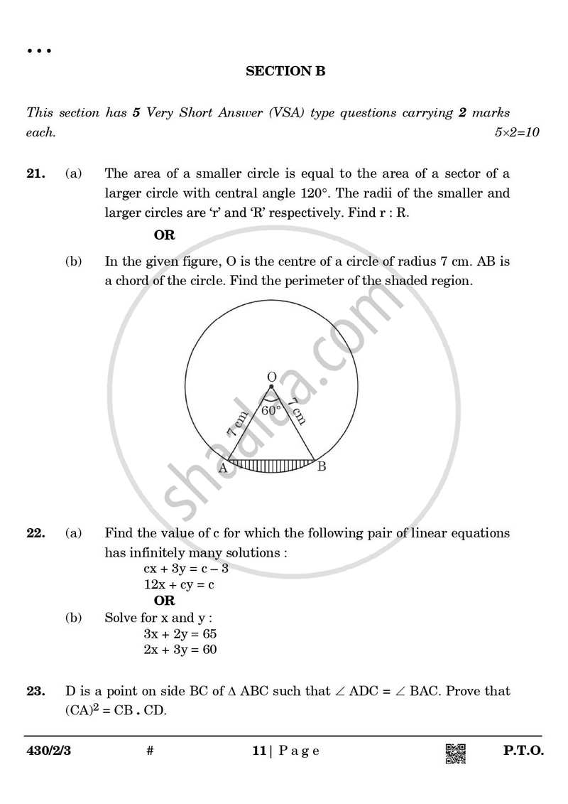 Mathematics 2024-2025 Class 10 - CBSE (Central Board of Secondary Education) question paper with PDF download