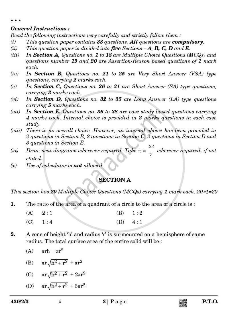 Mathematics 2024-2025 Class 10 - CBSE (Central Board of Secondary Education) question paper with PDF download