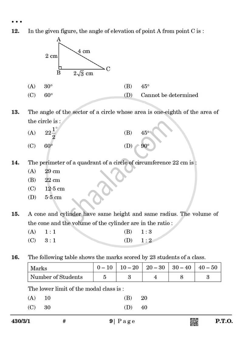 Mathematics 2024-2025 Class 10 - CBSE (Central Board of Secondary Education) question paper with PDF download
