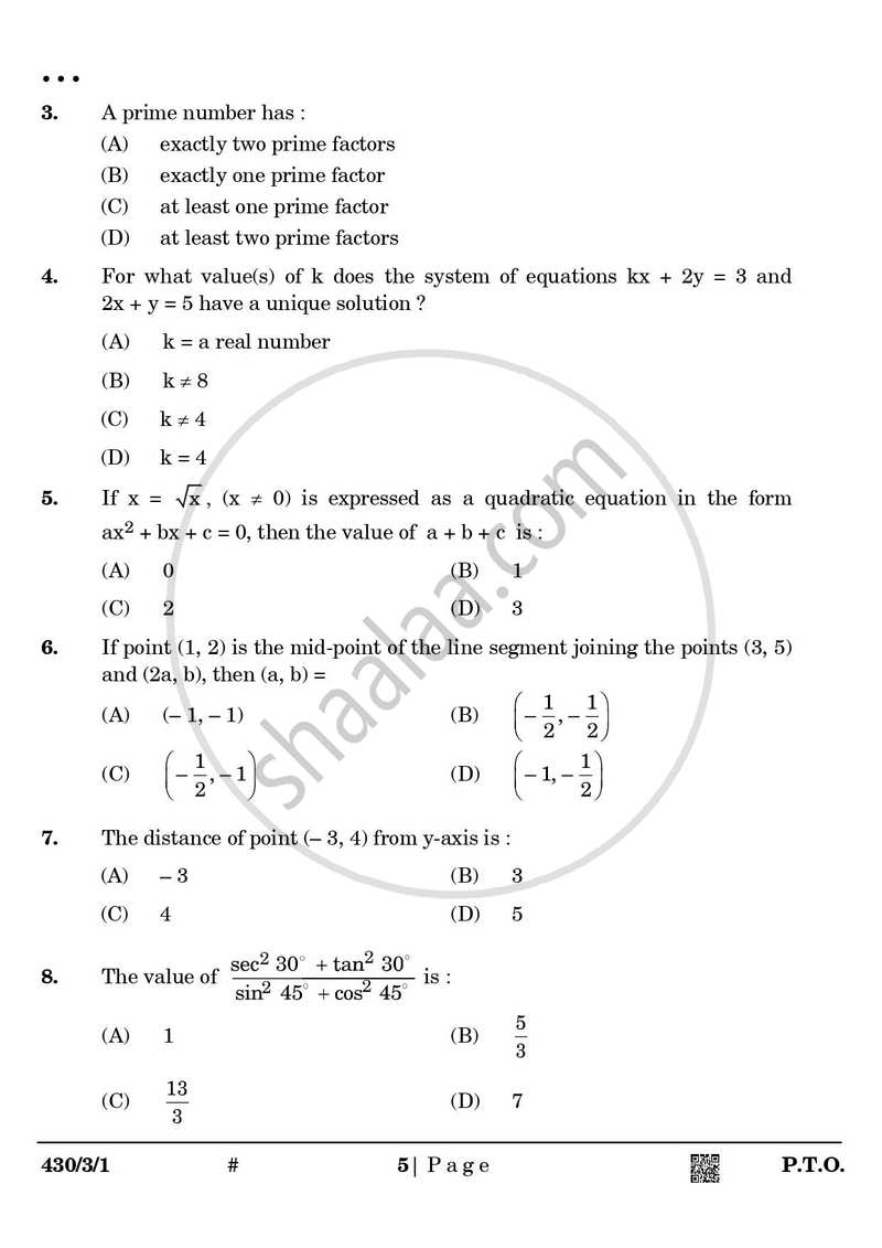 Mathematics 2024-2025 Class 10 - CBSE (Central Board of Secondary Education) question paper with PDF download