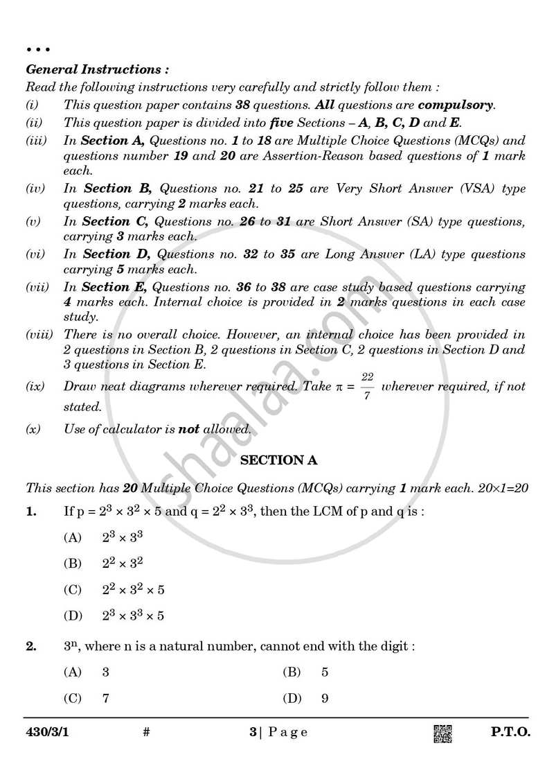 Mathematics 2024-2025 Class 10 - CBSE (Central Board of Secondary Education) question paper with PDF download