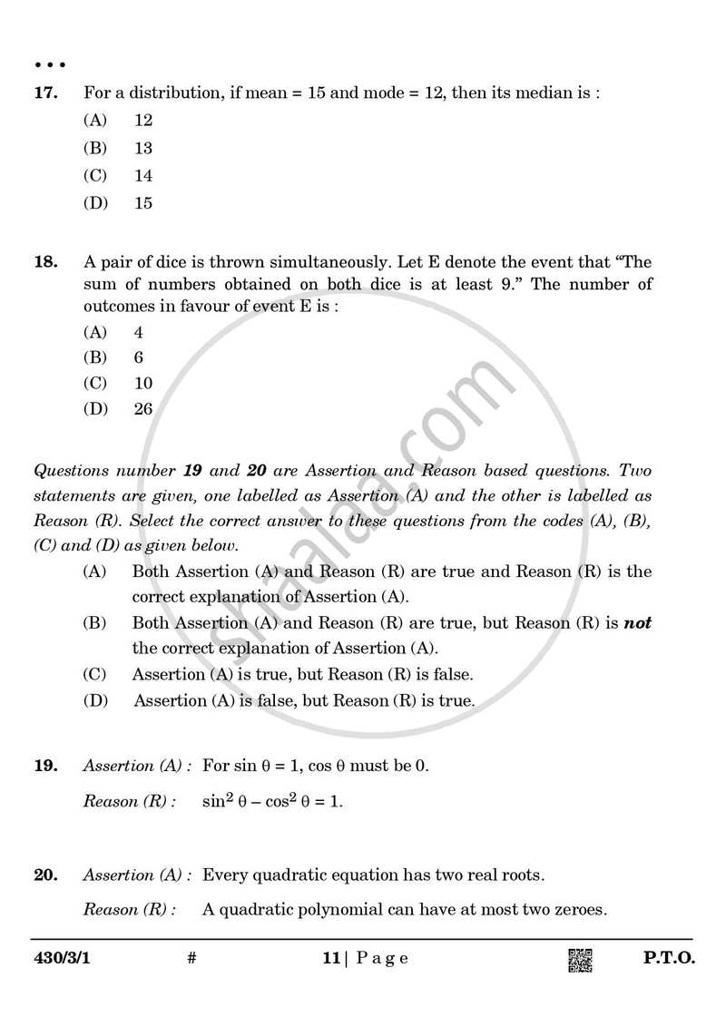 Mathematics 2024-2025 Class 10 - CBSE (Central Board of Secondary Education) question paper with PDF download