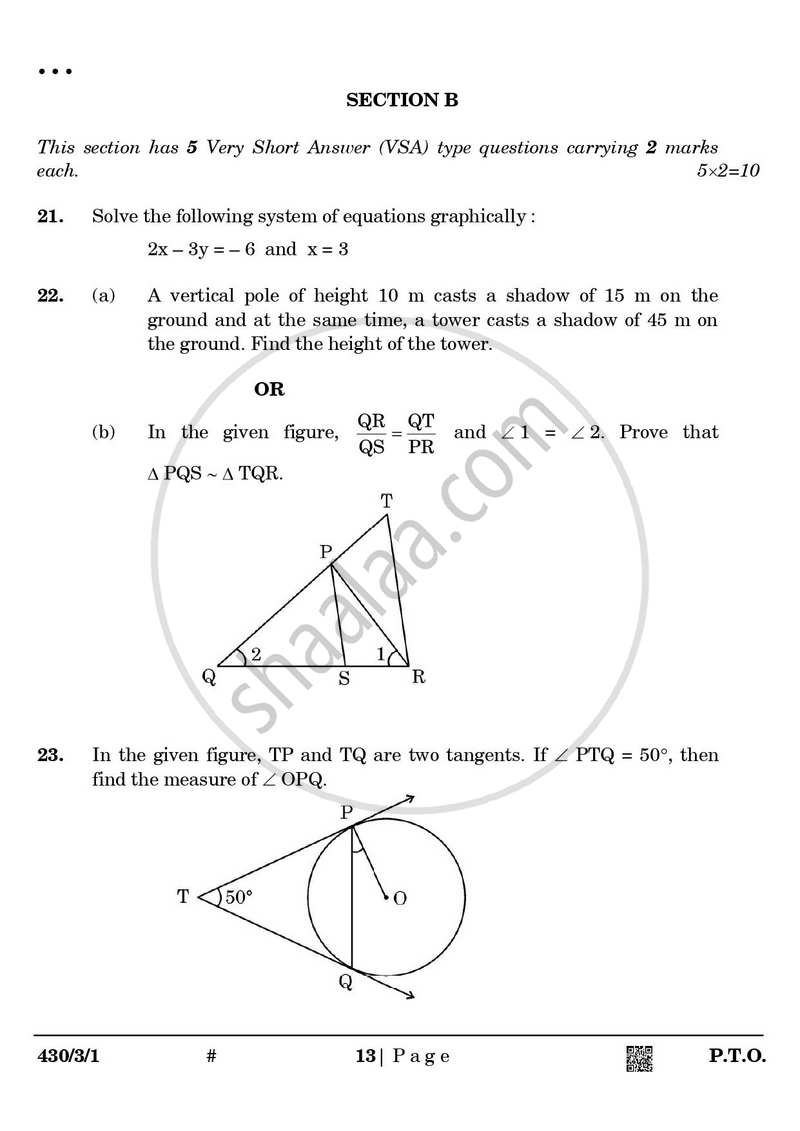 Mathematics 2024-2025 Class 10 - CBSE (Central Board of Secondary Education) question paper with PDF download