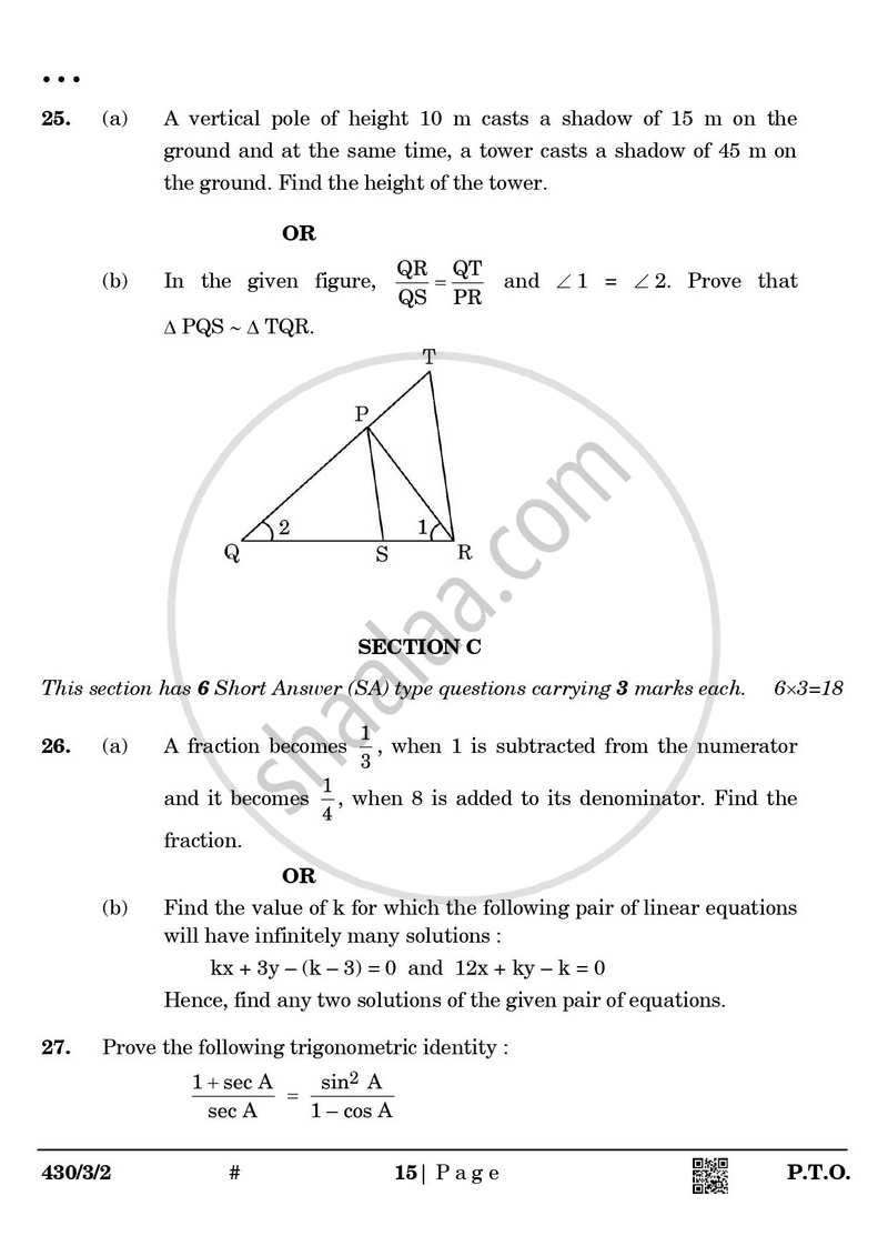 Mathematics 2024-2025 Class 10 - CBSE (Central Board of Secondary Education) question paper with PDF download
