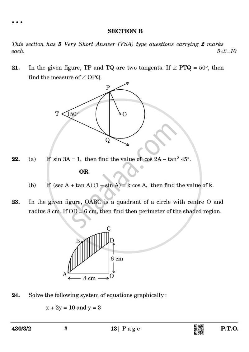 Mathematics 2024-2025 Class 10 - CBSE (Central Board of Secondary Education) question paper with PDF download