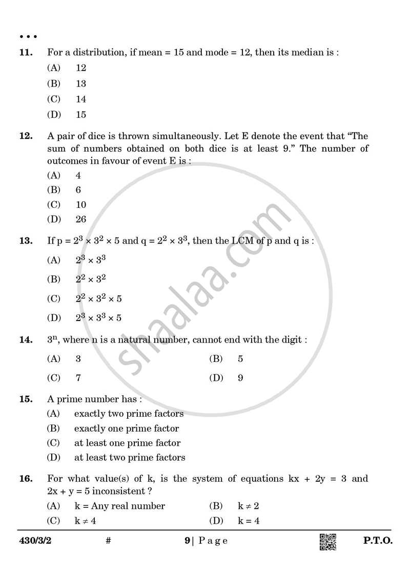 Mathematics 2024-2025 Class 10 - CBSE (Central Board of Secondary Education) question paper with PDF download