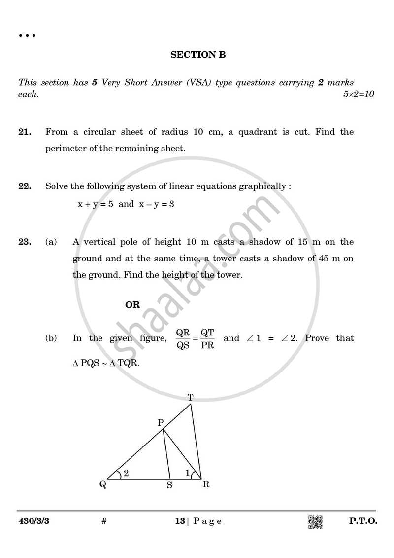 Mathematics 2024-2025 Class 10 - CBSE (Central Board of Secondary Education) question paper with PDF download