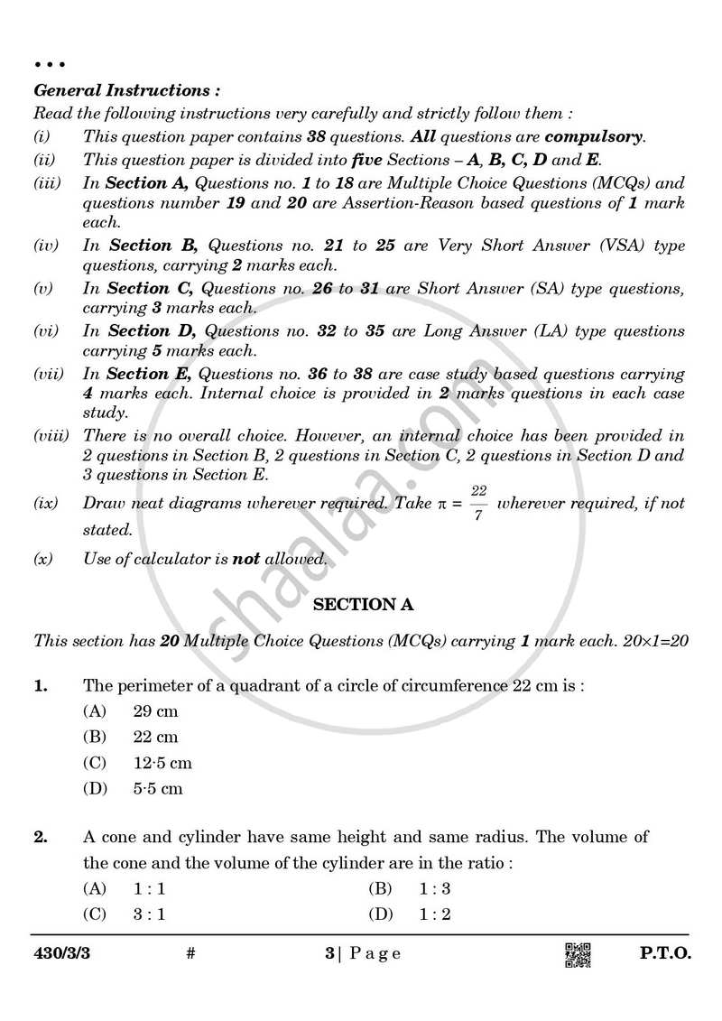 Mathematics 2024-2025 Class 10 - CBSE (Central Board of Secondary Education) question paper with PDF download