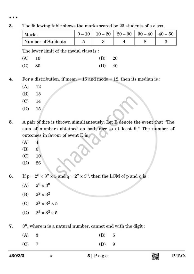 Mathematics 2024-2025 Class 10 - CBSE (Central Board of Secondary Education) question paper with PDF download