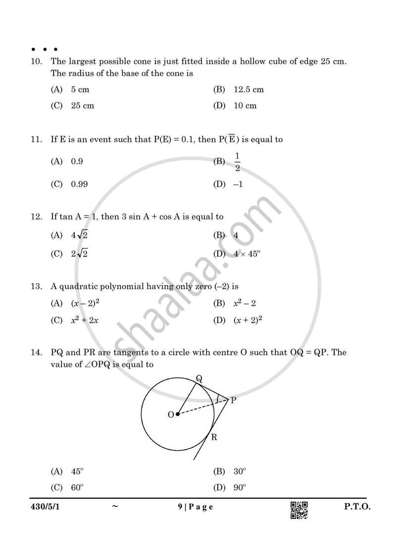 Mathematics 2024-2025 Class 10 - CBSE (Central Board of Secondary Education) question paper with PDF download