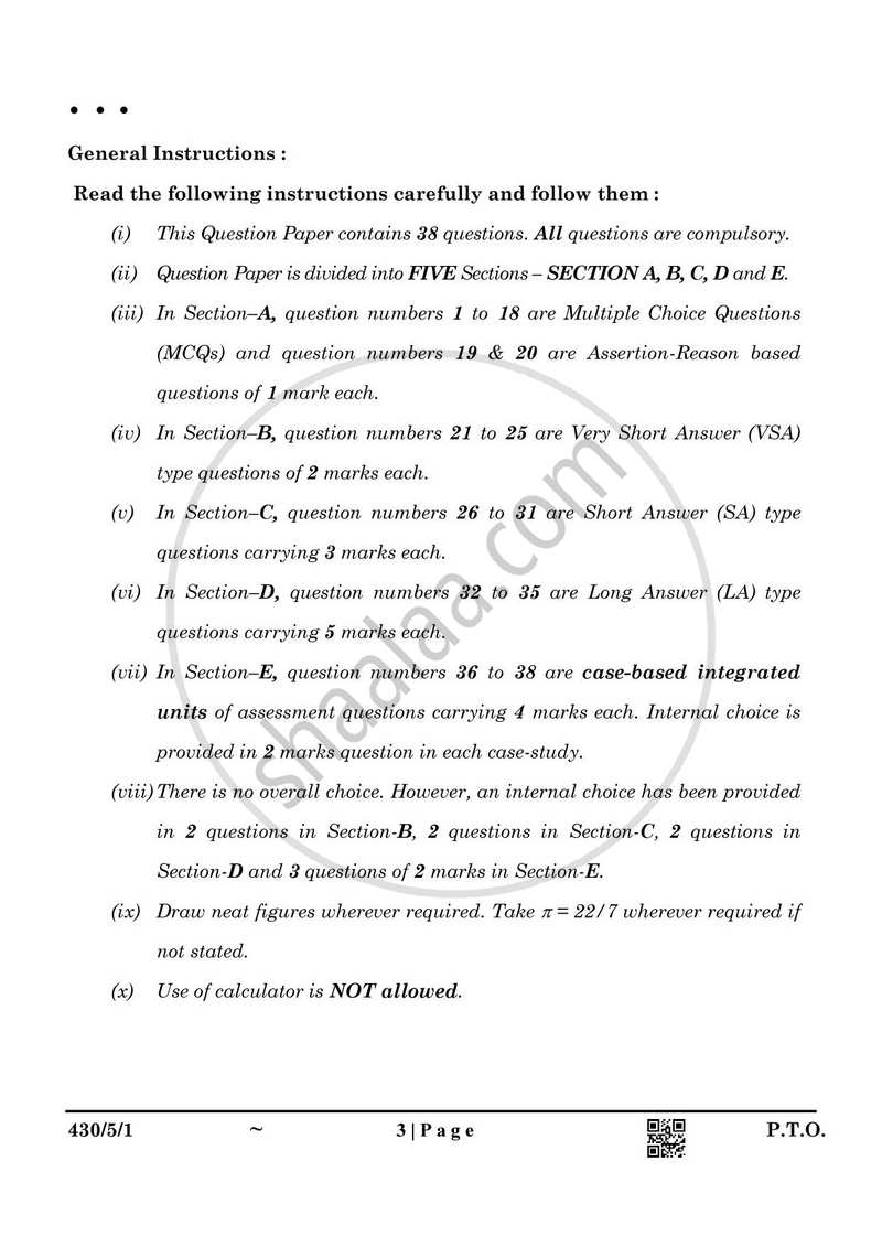 Mathematics 2024-2025 Class 10 - CBSE (Central Board of Secondary Education) question paper with PDF download