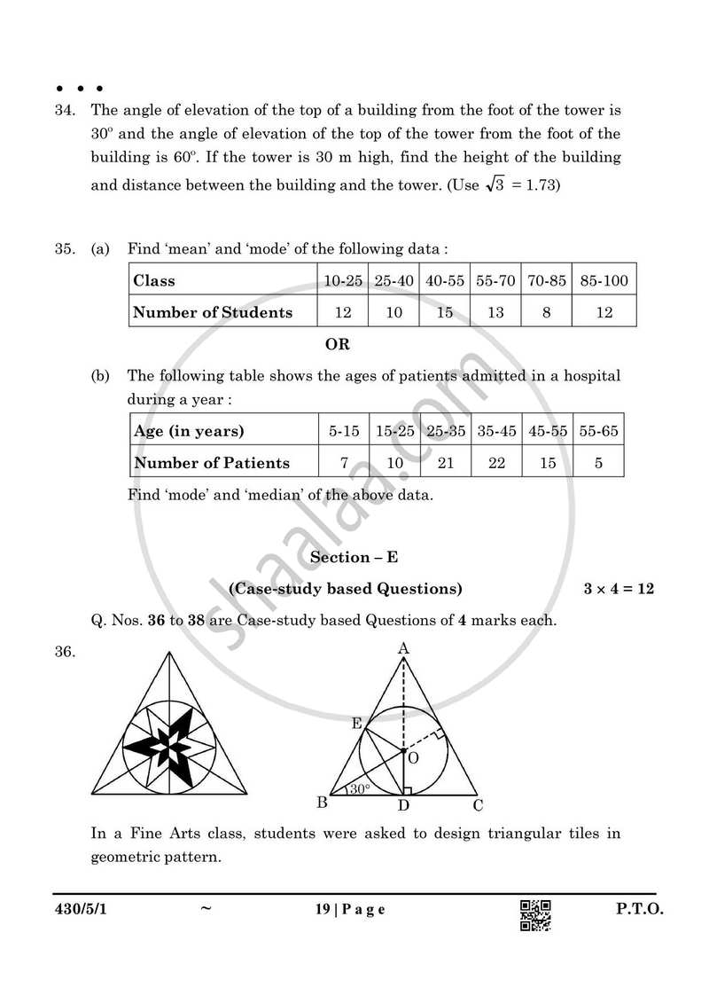 Mathematics 2024-2025 Class 10 - CBSE (Central Board of Secondary Education) question paper with PDF download