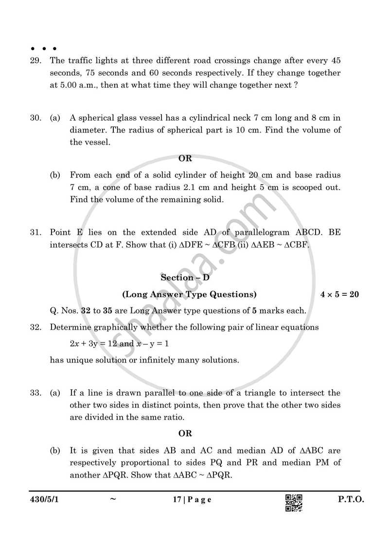 Mathematics 2024-2025 Class 10 - CBSE (Central Board of Secondary Education) question paper with PDF download