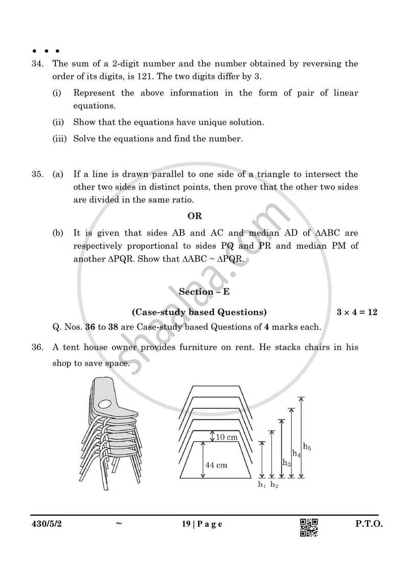 Mathematics 2024-2025 Class 10 - CBSE (Central Board of Secondary Education) question paper with PDF download