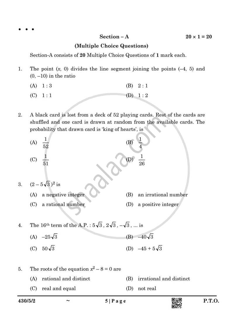 Mathematics 2024-2025 Class 10 - CBSE (Central Board of Secondary Education) question paper with PDF download