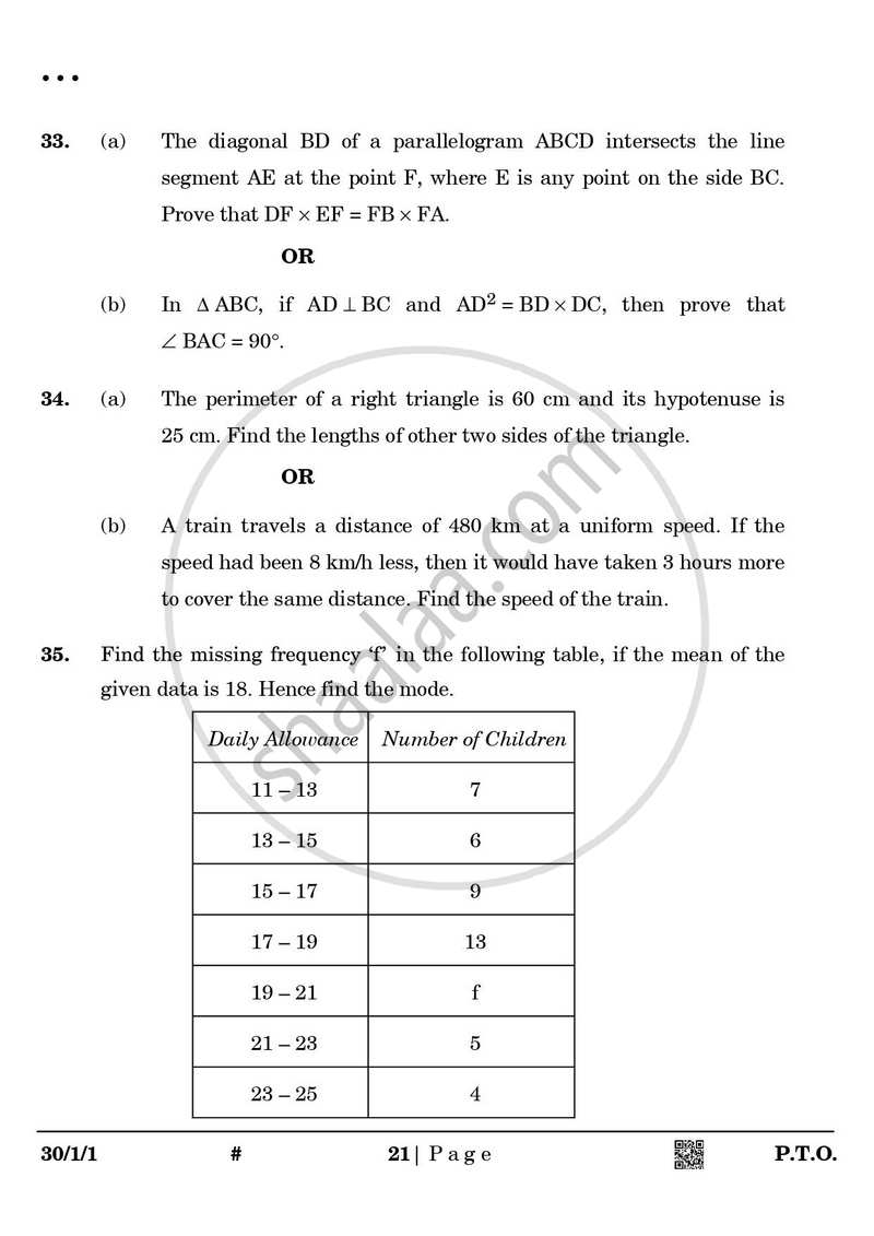 Mathematics 2024-2025 Class 10 - CBSE (Central Board of Secondary Education) question paper with PDF download