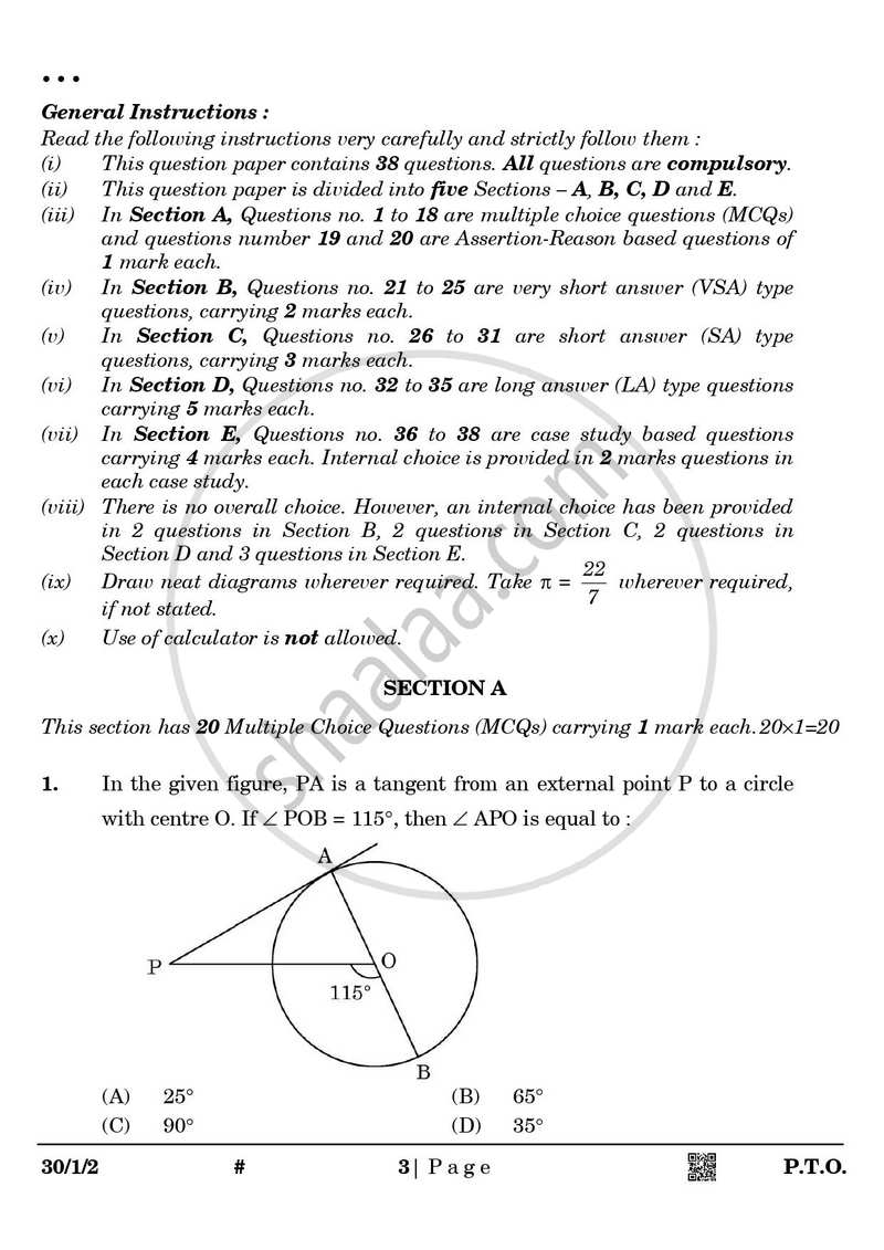 Mathematics 2024-2025 Class 10 - CBSE (Central Board of Secondary Education) question paper with PDF download