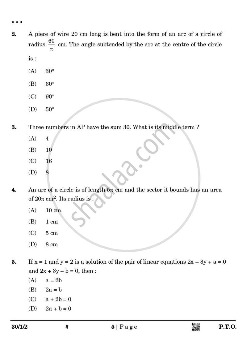 Mathematics 2024-2025 Class 10 - CBSE (Central Board of Secondary Education) question paper with PDF download