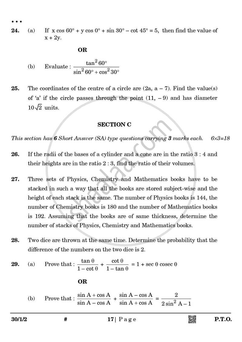 Mathematics 2024-2025 Class 10 - CBSE (Central Board of Secondary Education) question paper with PDF download