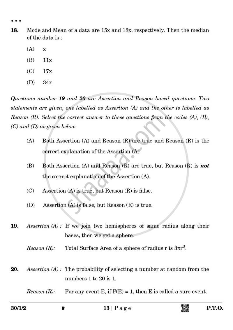 Mathematics 2024-2025 Class 10 - CBSE (Central Board of Secondary Education) question paper with PDF download