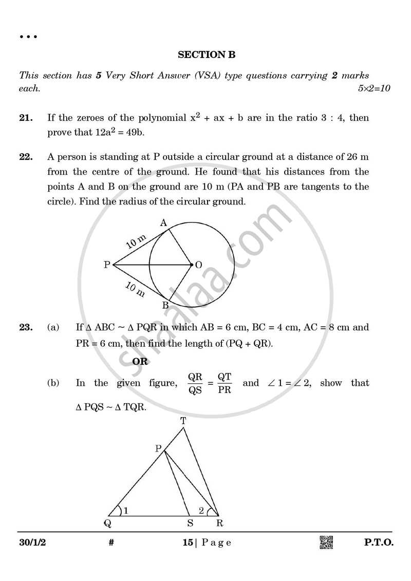 Mathematics 2024-2025 Class 10 - CBSE (Central Board of Secondary Education) question paper with PDF download