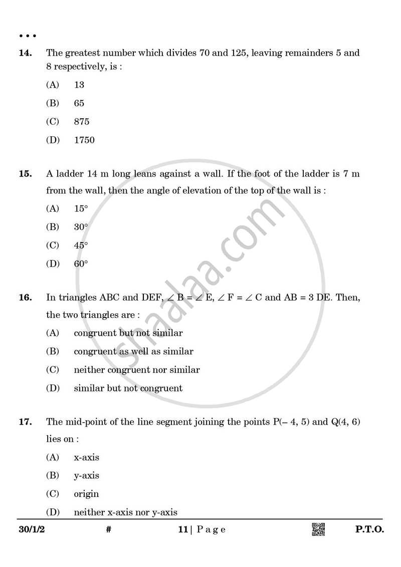 Mathematics 2024-2025 Class 10 - CBSE (Central Board of Secondary Education) question paper with PDF download