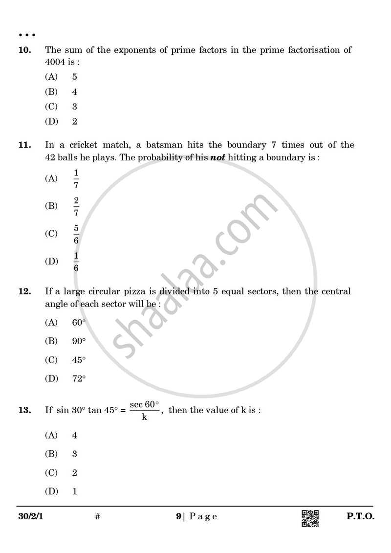 Mathematics 2024-2025 Class 10 - CBSE (Central Board of Secondary Education) question paper with PDF download
