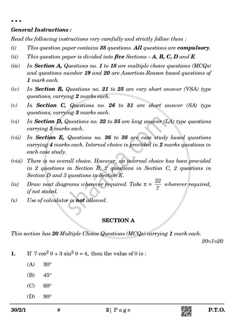 Mathematics 2024-2025 Class 10 - CBSE (Central Board of Secondary Education) question paper with PDF download