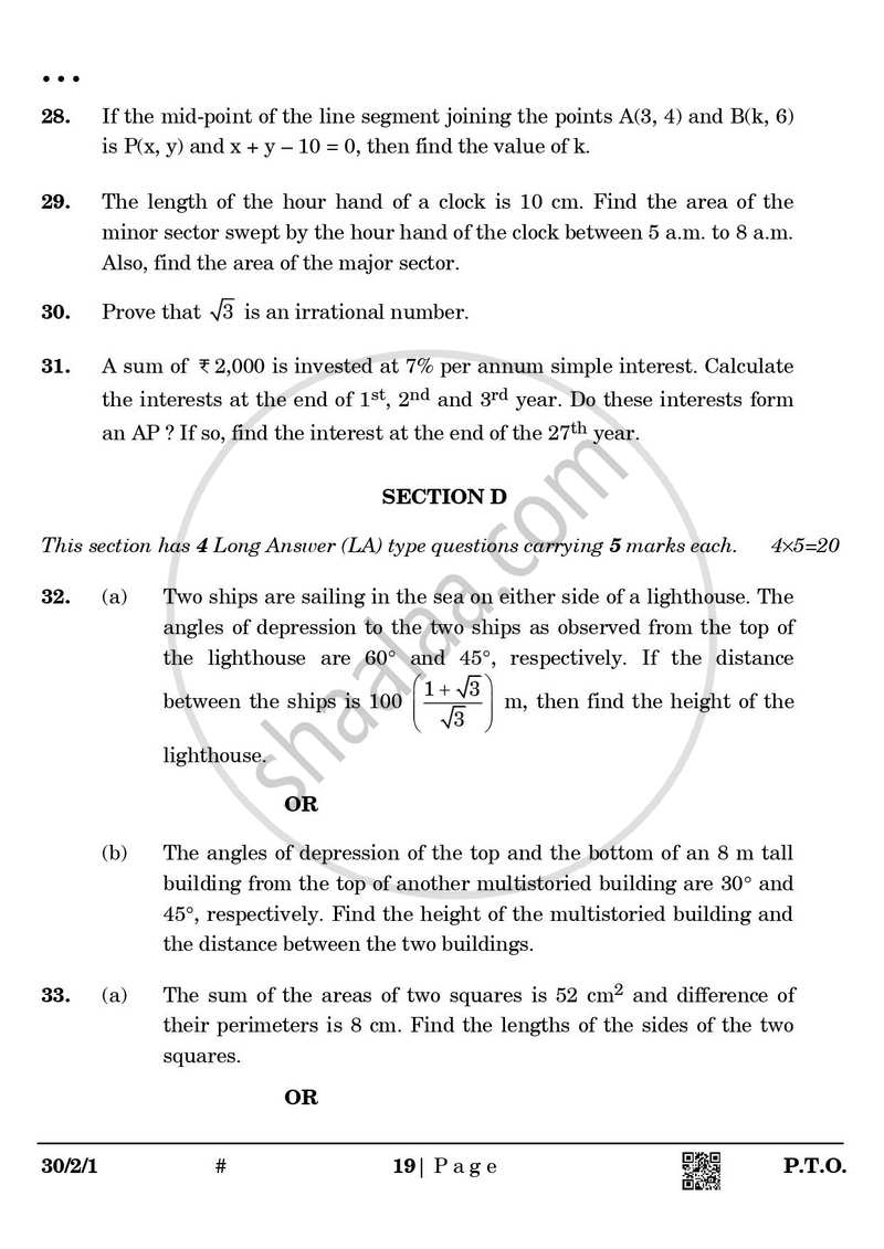 Mathematics 2024-2025 Class 10 - CBSE (Central Board of Secondary Education) question paper with PDF download