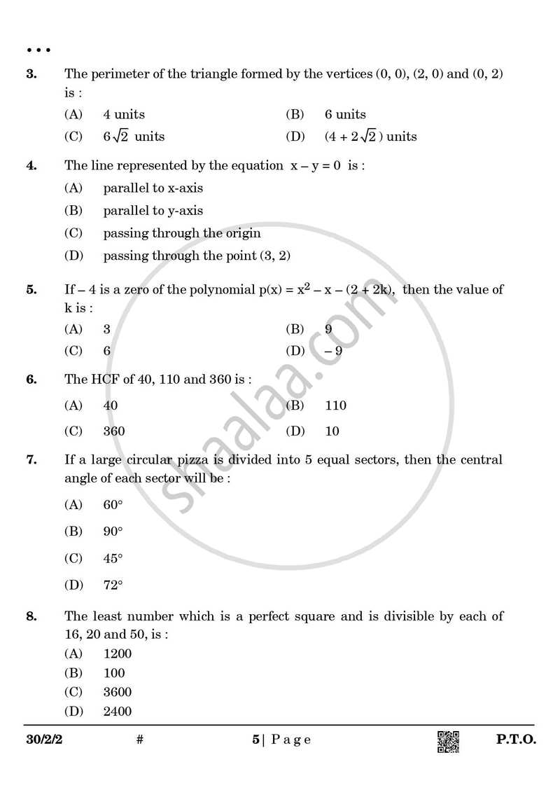 Mathematics 2024-2025 Class 10 - CBSE (Central Board of Secondary Education) question paper with PDF download